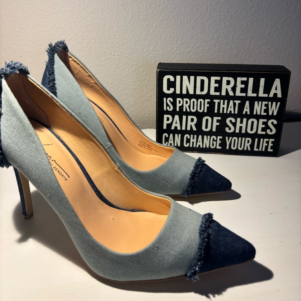 Chic Two-Tone Denim Heels